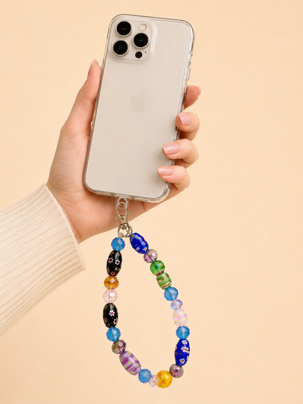 Telefoon polsbandje inclusief patch - Kleurrijke glaskralen Uno