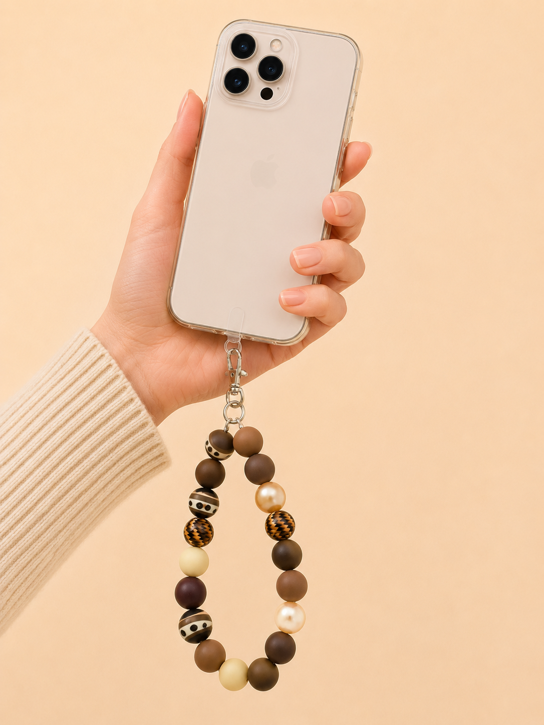 Telefoon polsbandje inclusief patch -Print Bruin Beige